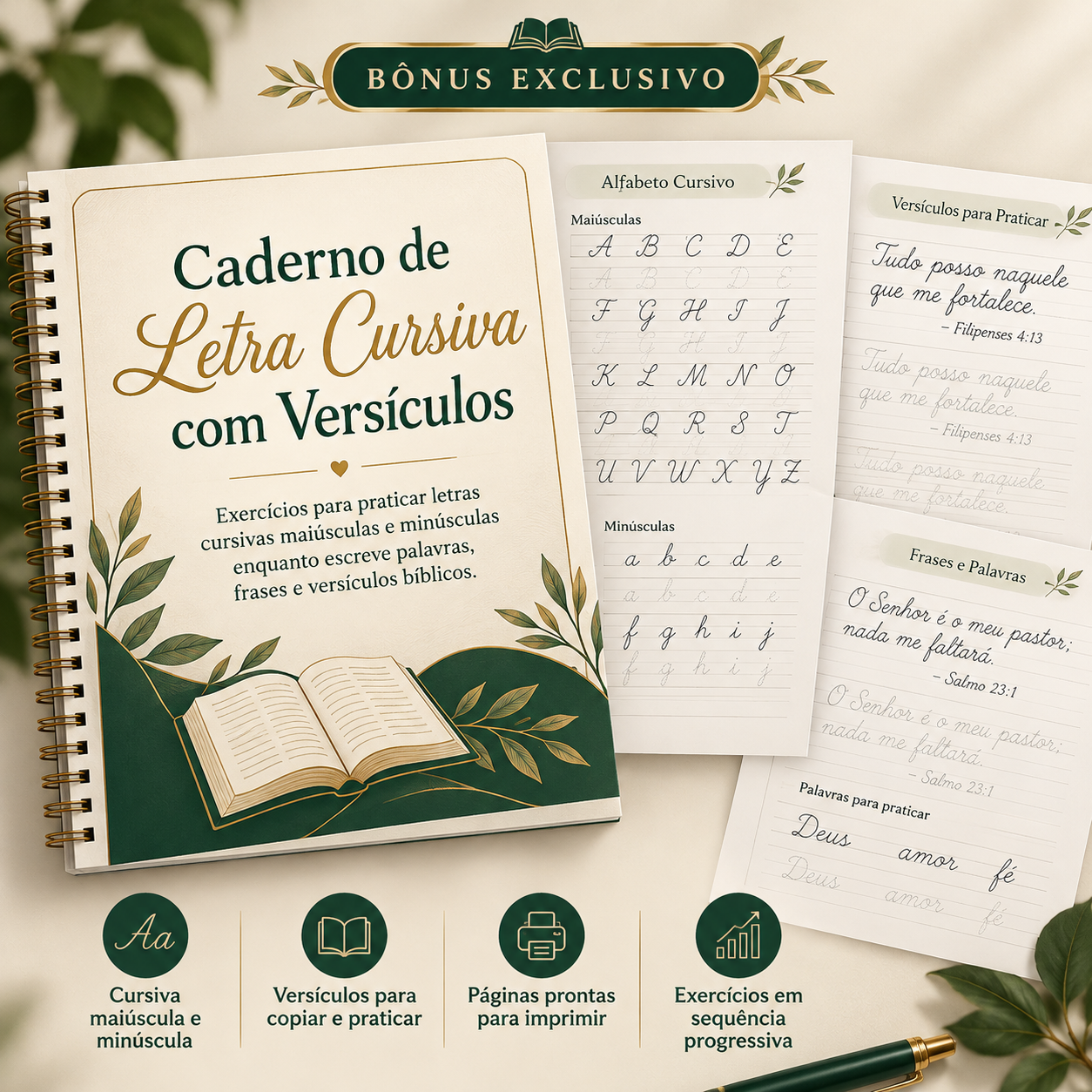 Caderno de Letra Cursiva com Versículos
