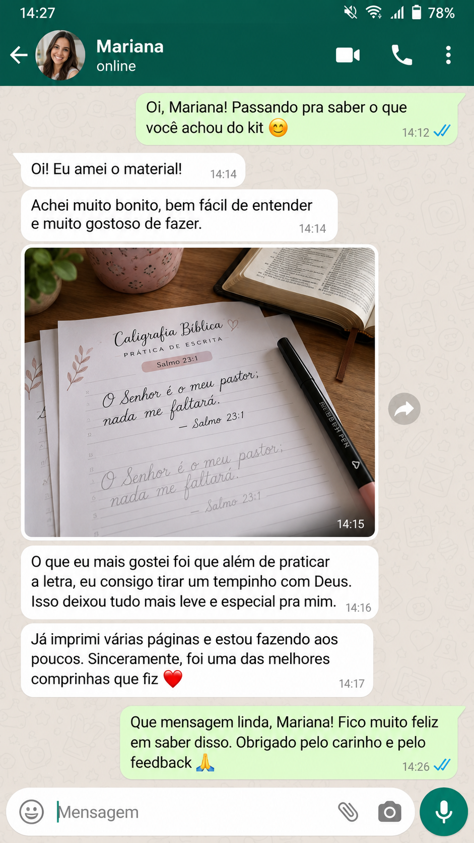 Conversa no WhatsApp com Mariana